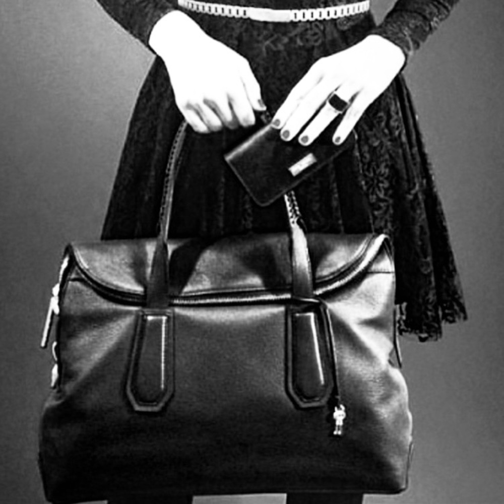 henri bendel Black Leather Tote with Wallet